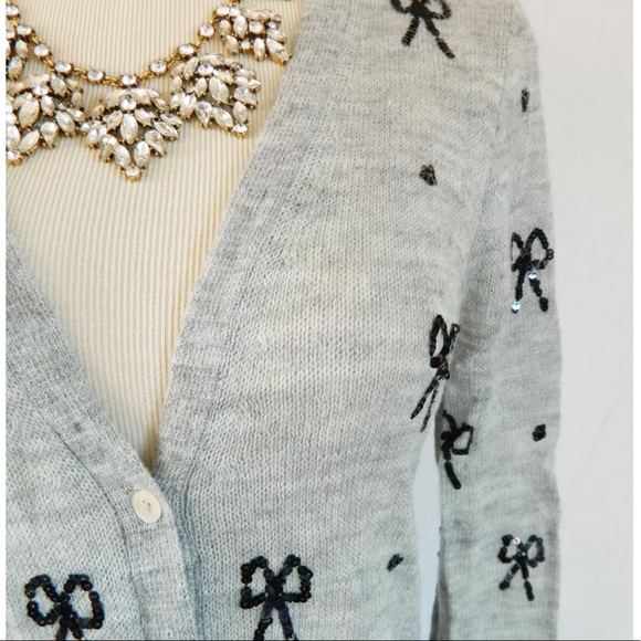 J Crew Alpaca Blend Sequin Bow Cardigan Sweater S - Picture 2 of 8